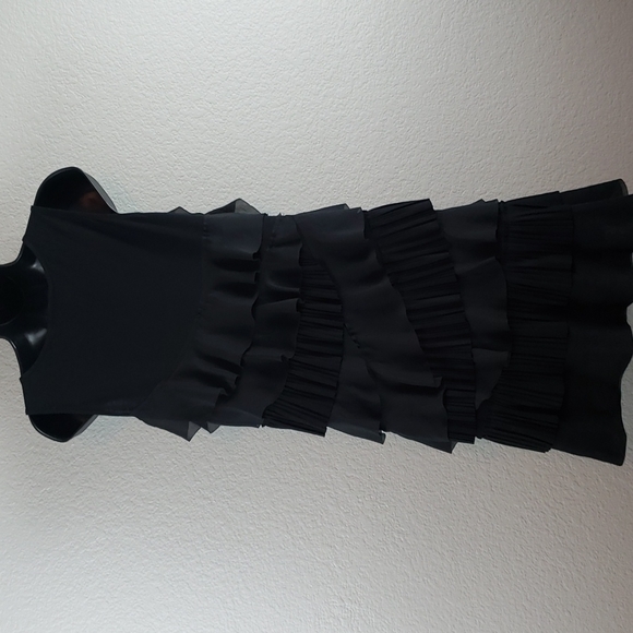 Loft | Women's Tier Ruffle V-Neck Pull-On Black Dress Sz S - Picture 6 of 9